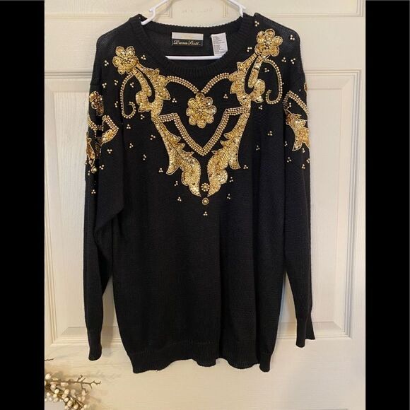 Vintage Donna Scott Gold Studded Sequins Sweater - Picture 1 of 6